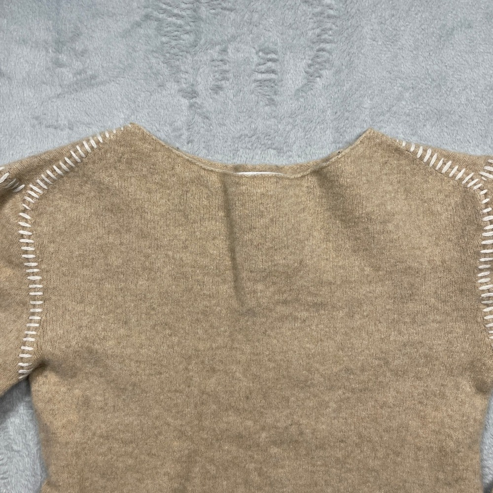 Velvet Heart Sweater Women Small Tan Wool Cashmere Whipstitch SCI-24745 - Picture 4 of 10